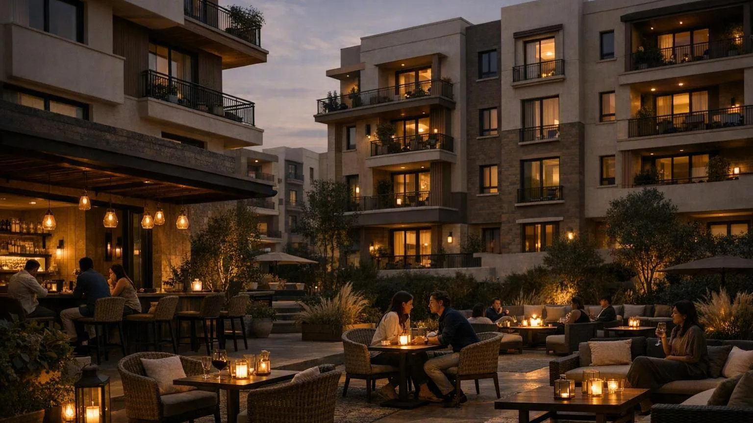 Residents sharing a warm boutique hospitality setting