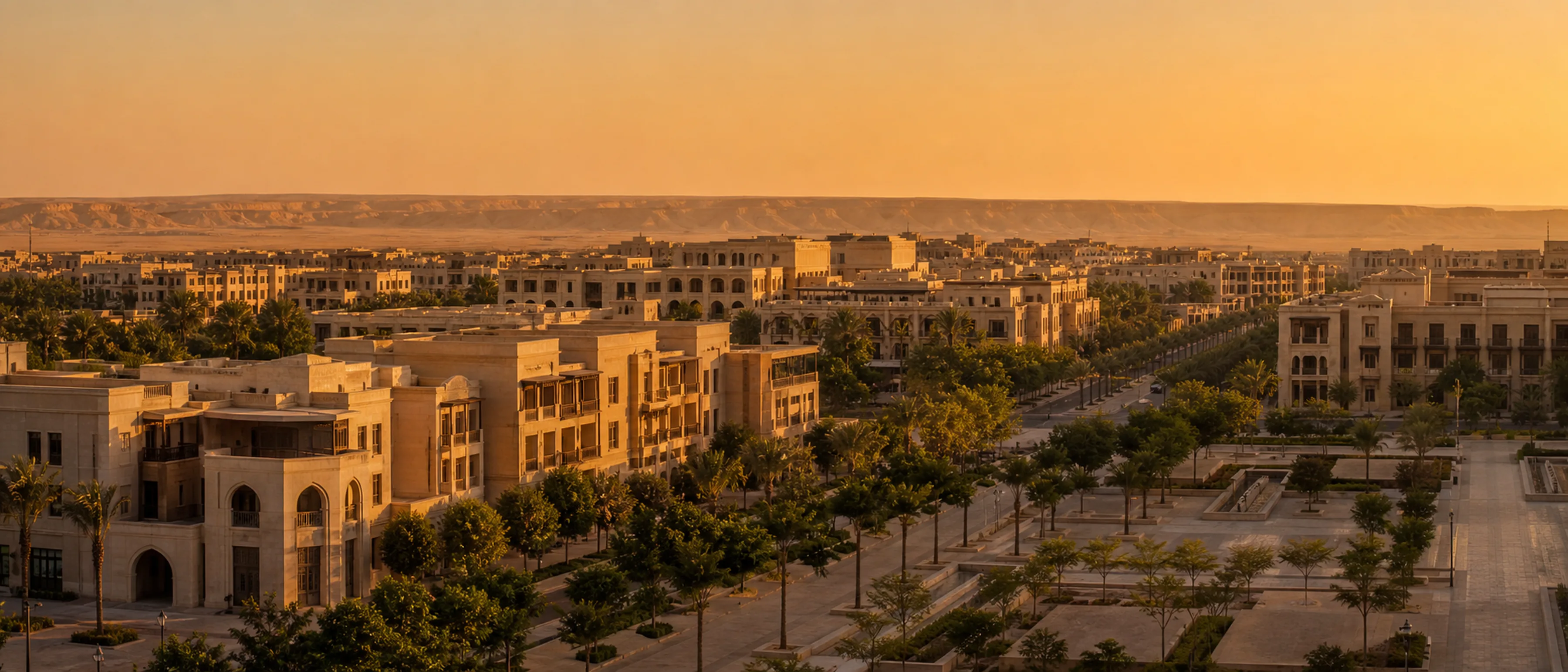 City skyline at dusk